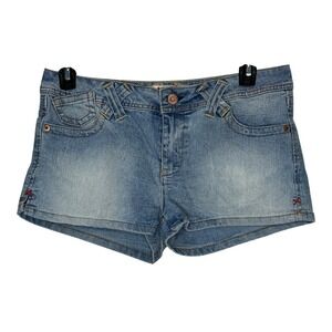 Bongo Denim Mini Shorts Vintage Size 11 Low Rise Y2K Criss Cross Loops